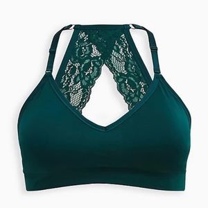 Torrid Bralette! Green Lace Racerback, Size 00X, 1X